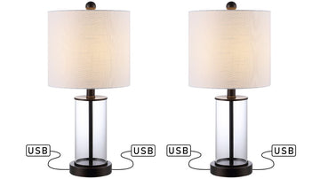 Abner 21" Glass Modern Contemporary USB Charging LED Table Lamp - JONATHAN Y